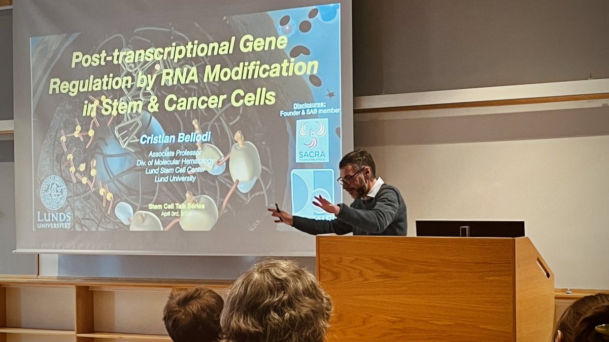 🔬Missed yesterday's #StemCellTalk? Cristian Bellodi's captivating discussion on "Post-transcriptional gene regulation by #RNA modifications in stem &amp; cancer cells" was a hit! 

Stay tuned for updates on our next talk &amp; learn more about the <a href="/BellodiLab/">Bellodi Lab</a>🧬👇
stemcellcenter.lu.se/https://www.st…