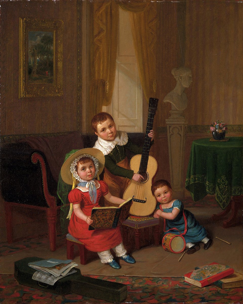 🎵 This week's #OnlineArtExchange is all about music to celebrate @BM_AG’s Victorian Radicals From the Pre-Raphaelites to the Arts and Crafts Movement! 📯 What would you call this band? 🕺🎼 🖼️ Edward Villers Rippingille, The Young Trio, 1820, @bristolmuseum, Art Funded 1987