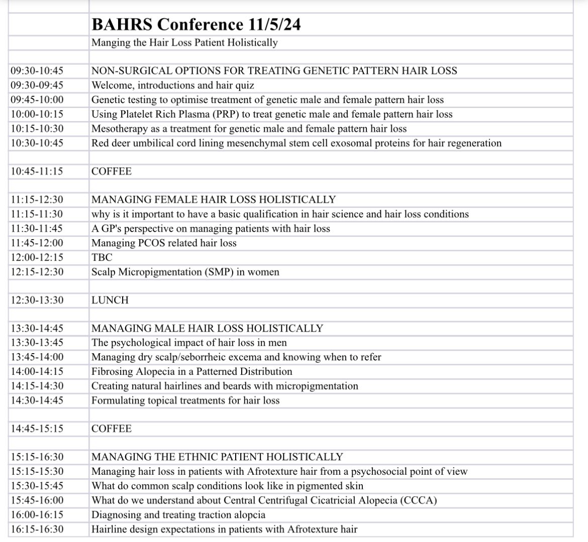 Managing the Hair Loss Patient Holistically- our #BAHRS Annual Conference agenda. 11.05.2024 at <a href="/AestheticMLive/">Aesthetic Med Live</a>