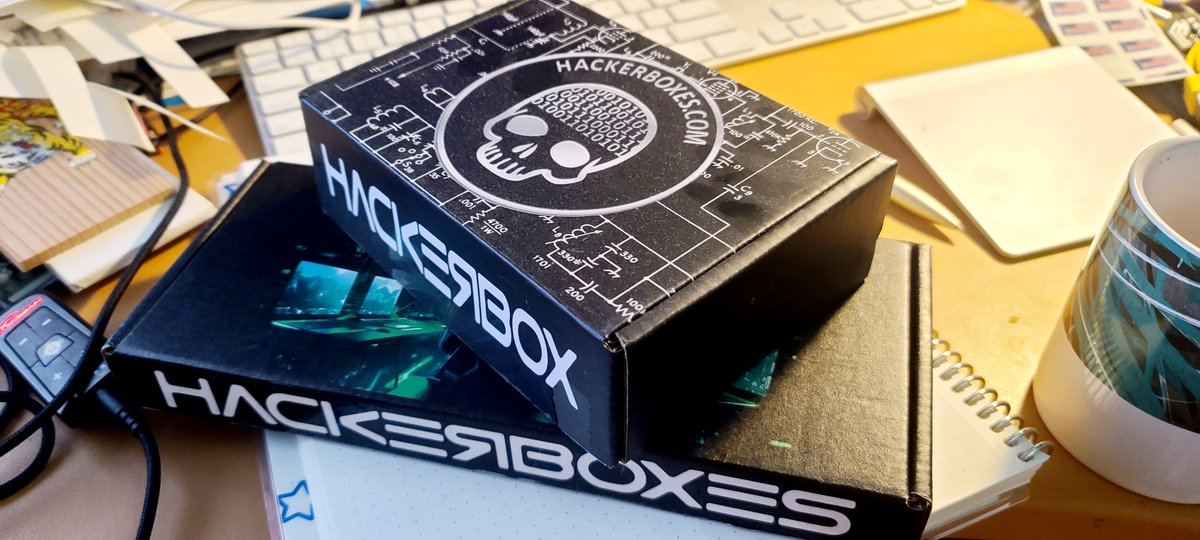 abraxas3d's tweet photo. Something fun - #hackerboxes this month has a different form factor. Just-received box on the bottom and the usual size box on the top.
What could possibly be inside? https://t.co/np533dtp2R