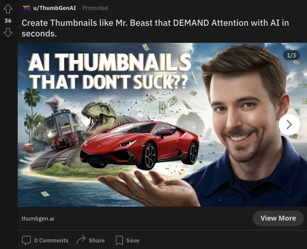 Speaking as a Thumbnail design guy? Yes. This sucks. It sucks so hard it deformed Mr. Beast's face into Jake Gyllenhaal. -Train tracks go into water -Trees growing out of water -T-Rex is smaller than train -Mr. Jake's hand is deformed