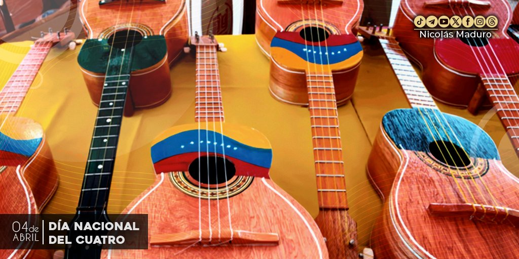 Hoy celebramos el Día Nacional del Cuatro venezolano, instrumento polifacético, emisario de nuestra identidad, tradiciones e historia, leal compañero de cantos, momentos, sentimientos y memorias, que está presente en cada rincón con su alegría e incomparable sonoridad.