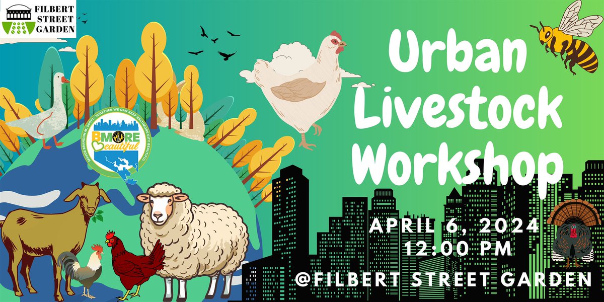 #UrbanLivestock workshop w/ <a href="/BMOREBeautiful_/">BMOREBeautiful</a> at #FilbertStreetGarden this Saturday! Come learn about the care, habitats, and requirements for livestock permitted in Baltimore City Please register here:
urbanlivestock.eventbrite.com