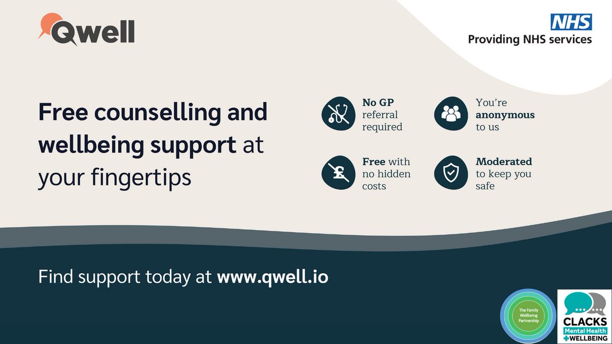 If you're a parent/carer who's finding the Easter holidays hard to cope with, why not have a look at our new digital mental health service Qwell? It's free, safe and anonymous. Register at qwell.io #MHWBClacks