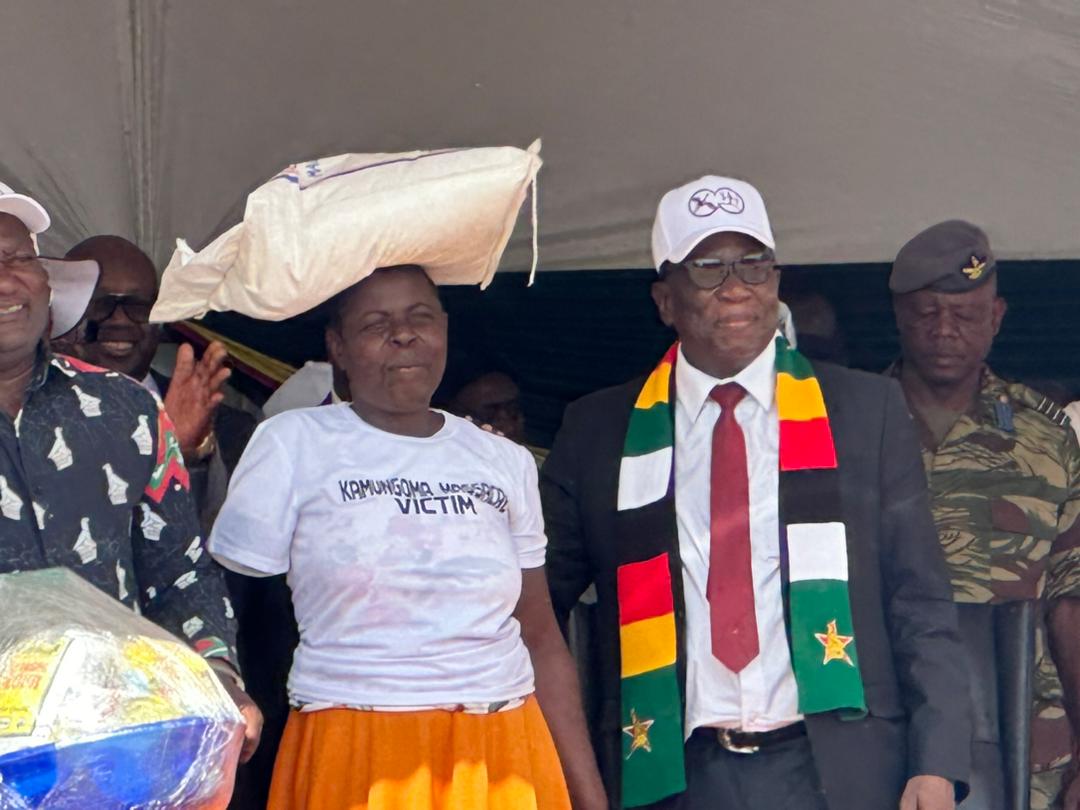 HE Cde Dr @edmnangagwa presenting a food jumper to one of the victims. We will never be lectured on human rights by those who massacred our forebearers and amputated survivors. Our past is written in blood. Our freedom was hard earned 😭