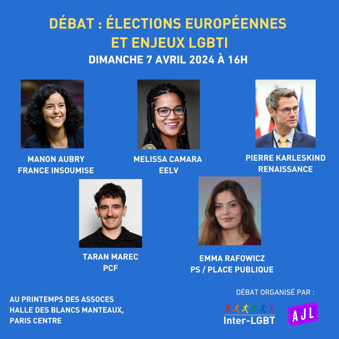 InterLGBT's tweet photo. #électionseuropéennes2024 voici les représentant•es des listes qui ont déjà répondu présent•es
Débat ouvert à toutes et à tous, le dimanche 7 avril à 16h à la Halle des Blancs Manteaux (Paris) dans le cadre du Printemps des assoces ! https://t.co/X5O9FpvyhY