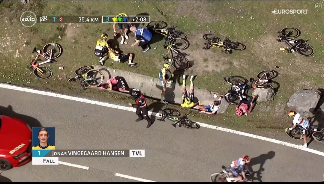 Absolute carnage. So many riders hurt. Fingers crossed for them all.