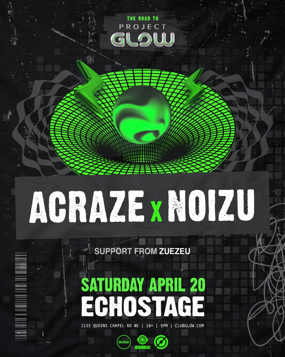 The #RoadToProjectGLOW is right around the corner!🕶️🌸 Get in the festival groove with @Acraze___ + @noizu at #Echostage on Saturday, April 20th. 🌟 Tickets on sale now → tix.echostage.com/ACRAZE-NOIZU24