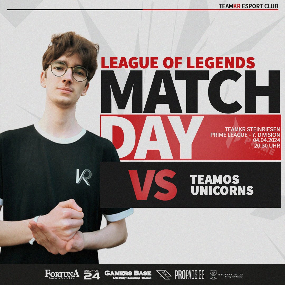 [𝐌𝐀𝐓𝐂𝐇𝐃𝐀𝐘 <a href="/PrimeLeague/">Die Techniker Prime League</a> Division 7]

Um aufzusteigen müssen doch noch Siege her. Im Tiebreaker treffen wir im ersten Match auf TUS.

SUCHEN AKTUELL NOCH EINEN CASTER!
Bei Interesse gerne melden.

🆚TEAMOS UNICORNS
⏰20:30