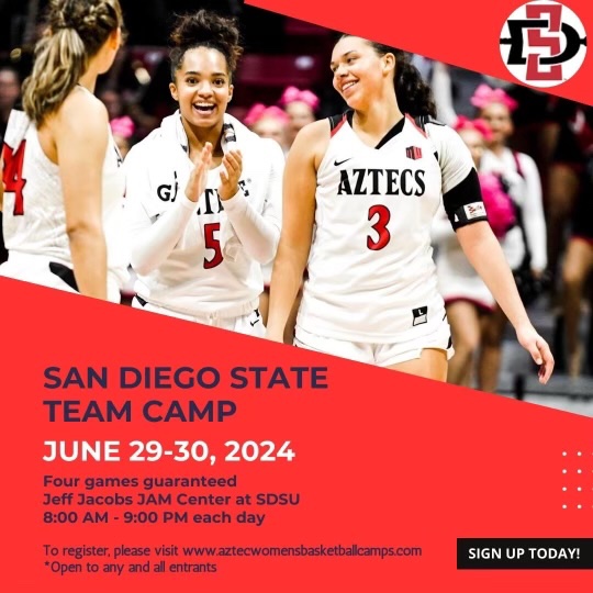 Registration is now open! Come and join us at Elite and Team camp this summer! ⚫️🔴 Register on aztecwomensbasketballcamps.com