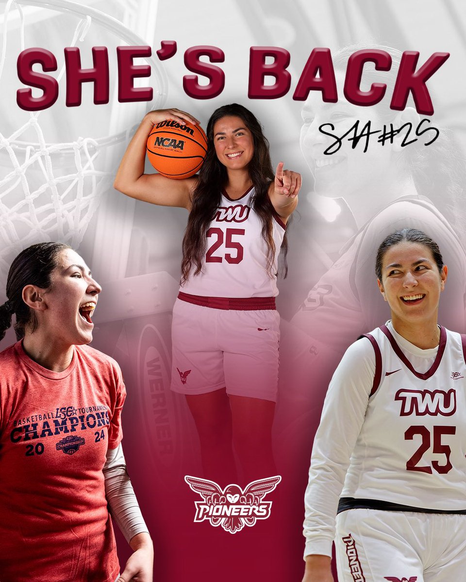 𝗦𝗛𝗘'𝗦 𝗕𝗔𝗖𝗞 ‼️ @scout_huffman will be returning for her 5th year for the 2024-25 season! She currently ranks 14th all-time in points at TWU and 10th all-time in rebounds! #PioneerProud | #CASE