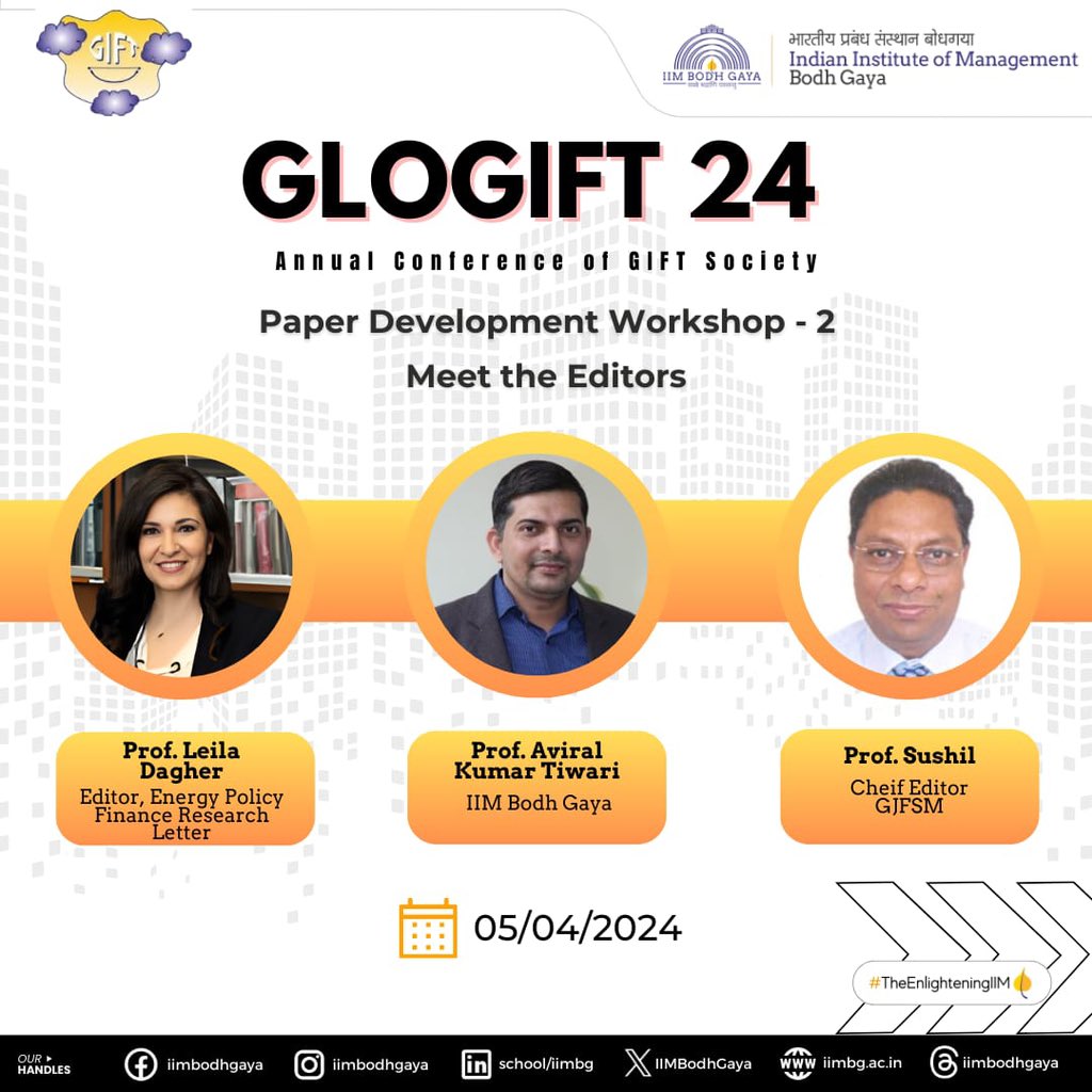 Here’s another inspiring line of research experts we have for GLOGIFT24.

#GLOGIFT2024 #GLOGIFT #global #globalconnects #conference #internationalconference #international #GuestLecture #guest #webinar #inauguration #inaugurationday #iimlife #iimbodhgaya #TheEnlighteningIIM