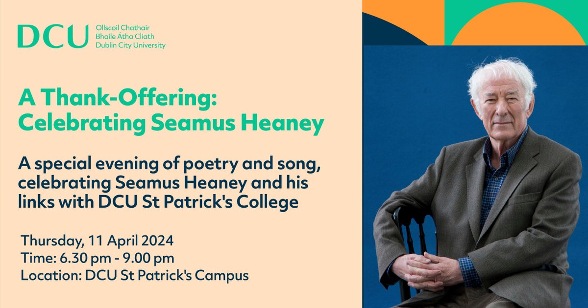 Next Thurs, 11 April, @DCUSchoolofEng will host a special event celebrating the life of Seamus Heaney. A panel of literary & artistic guests will pay tribute to Heaney, with readings from his work & reflections on his influence: dcu.ie/humanities-and… @DCU @LN_howley @DCUAlumni