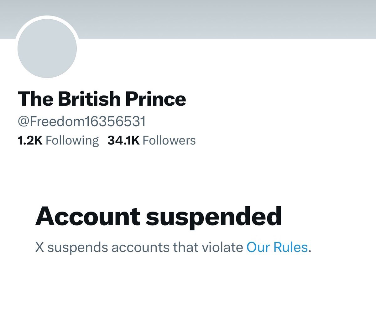 Hey @elonmusk, what gives? why was The British Prince @Freedom16356531 suspended? I have NEVER seen this account sharing anything besides balanced opinions. Fix this!