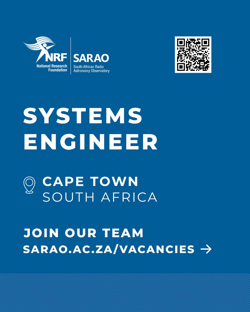 Re-Advertisement Vacant Post – Systems Engineer Contract type: Permanent Work Location: Cape Town, Western Cape Closing date: 12 April 2024 Apply online before the closing date sarao.ac.za/job/systems-en… #Vacancies #JobAlert #Hiring #SystemsEngineer #WorkAtSARAO