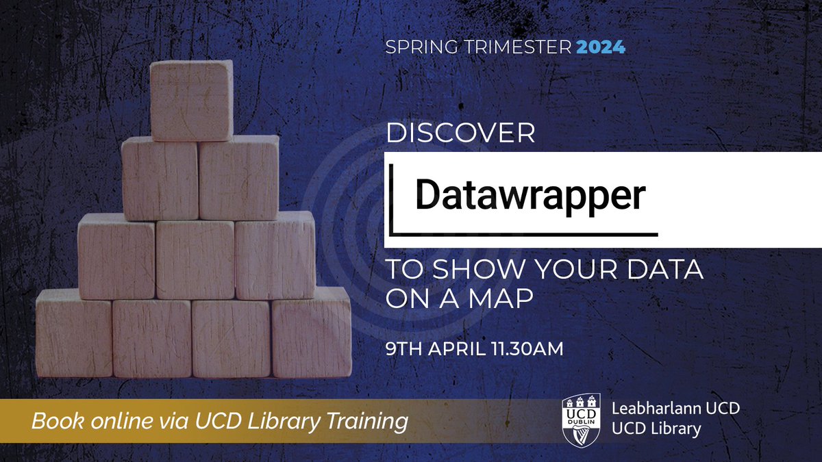 Calling all @ucddublin students, staff & researchers who would benefit from knowing how to display data for specific locations such as countries, cities and electoral areas on a map. Sign-up to this 75 min. hands-on workshop here: hub.ucd.ie/usis/W_HU_MENU…
