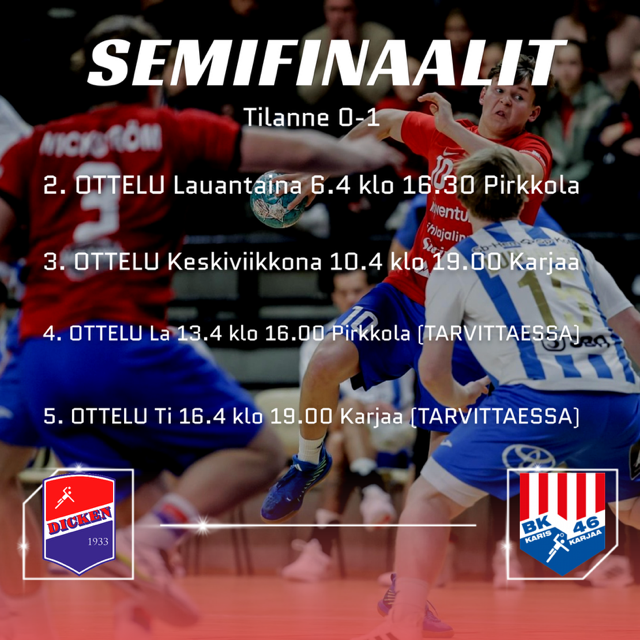 Lauantaina toinen semifinaali Pirkkolassa! dicken.fi/index.php/herr… #käsipallo #handboll