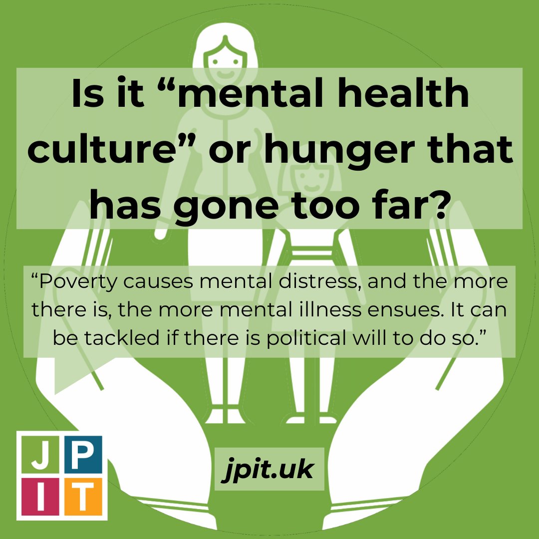 Did you know that 72% of foodbank guests report mental health issues? In our new blog post, Paul unpacks recent headlines about 'mental health culture' and emphasises the links between poverty and mental health. Read Paul's piece here: jpit.uk/mental-health-…