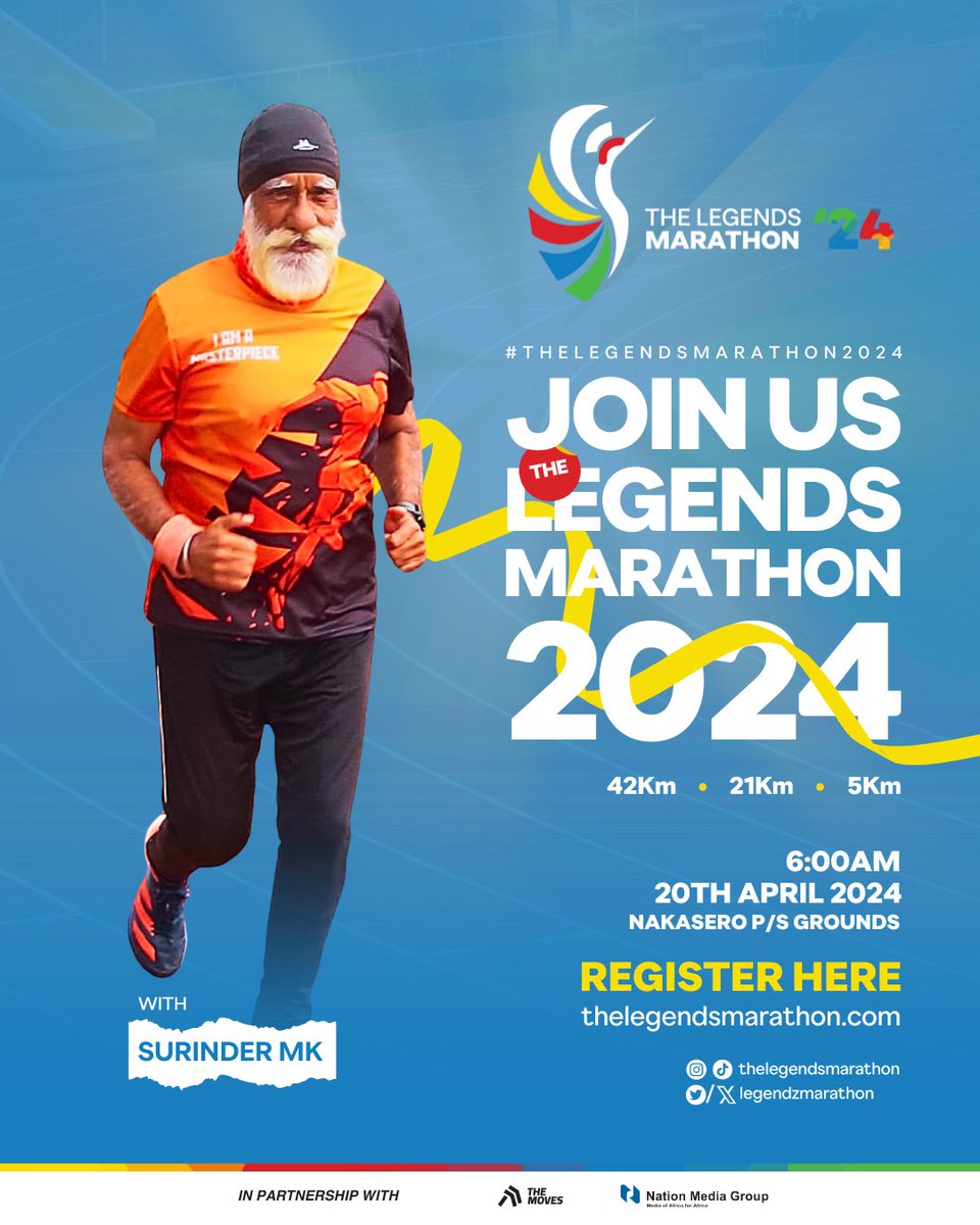 Inspirational Surinder MK, 74, from Kenya fully identifies with *The Legends Marathon* cause. He has already bought his ticket and will be traveling to Uganda for the inaugural Legends Marathon due April 20th. You surely want to meet the legend himself 😃