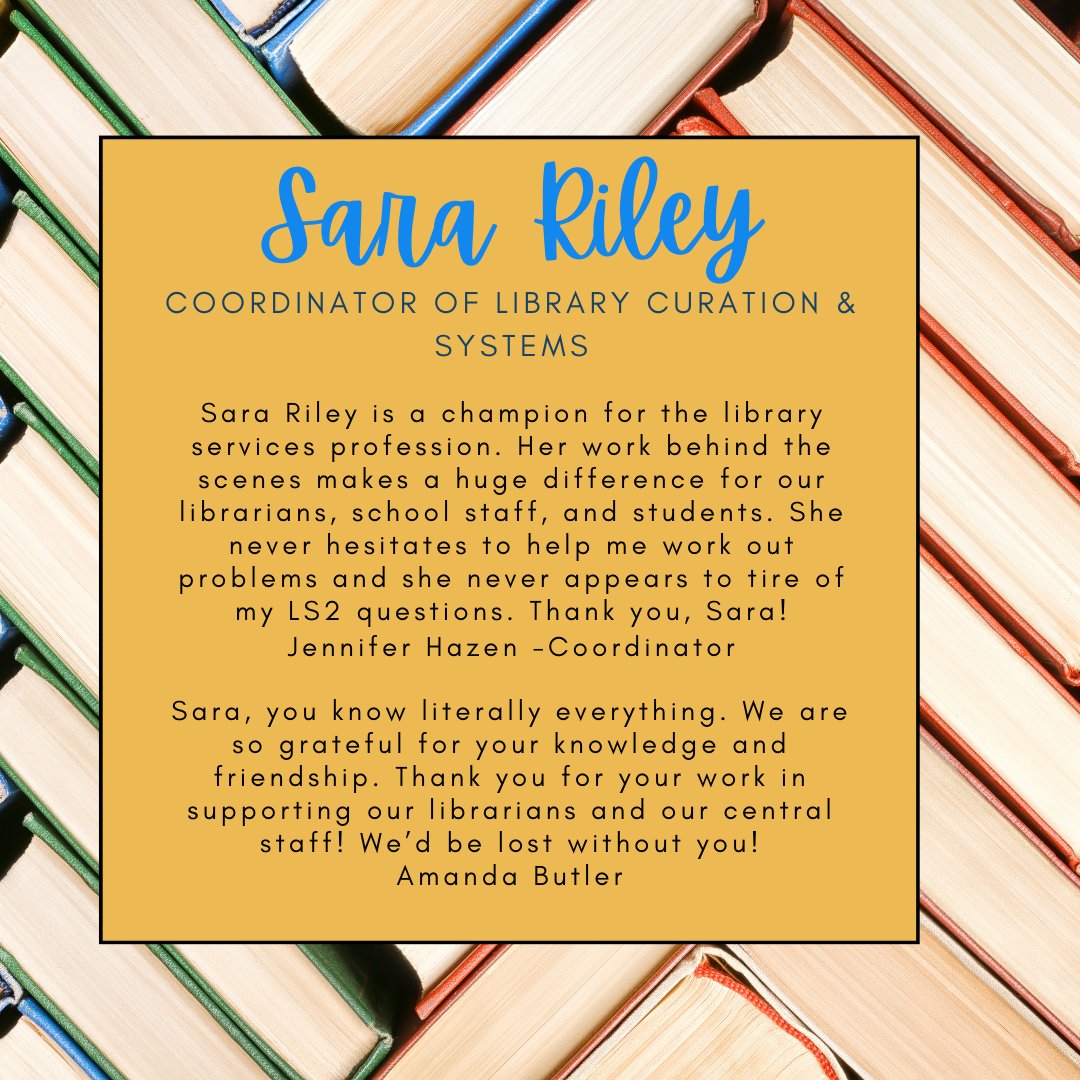 To our library central office staff, Sara Riley and Jennifer Hazen. You two are like bumpers in our bowling lane. I could not adequately express my gratitude in words, so try real hard to feel it through the screen. I. Am. So. Grateful. Happy #SchoolLibrarianDay, y'all.