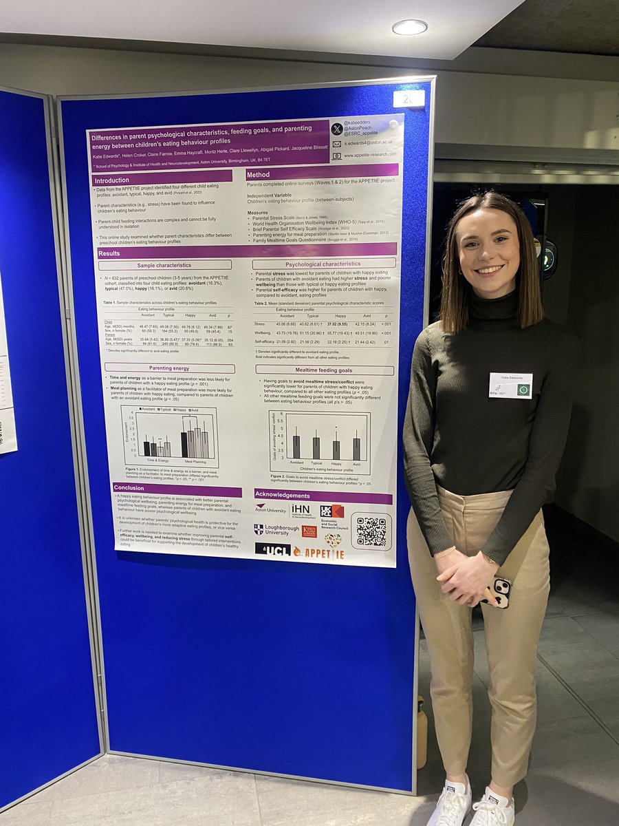 Lovely poster @katieedders for #BFDG2024 about @ESRC_appetite project - characteristics associated with child eating behaviour profiles @profblissett