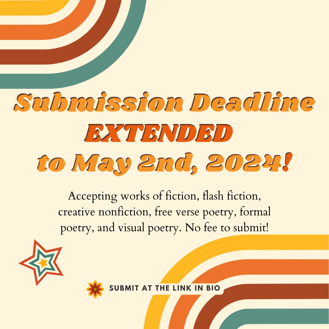 The deadline to submit to our annual contest is EXTENDED to May 2nd, 2024. If you haven’t submitted yet, you still have time! 

We’re particularly interested in seeing more Visual Poetry pieces. Submit at the link below!

…allianceofgainesville.submittable.com/submit