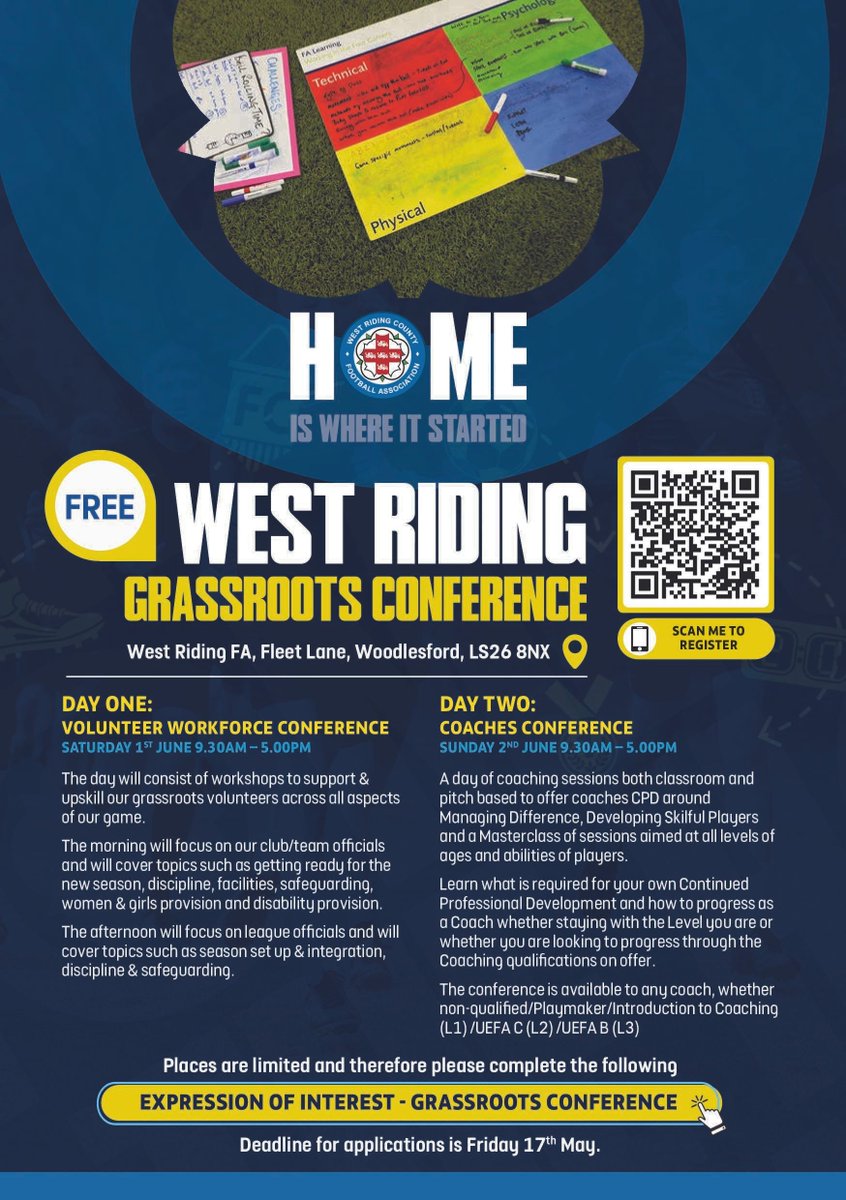 We're excited to be running a FREE two-day Grassroots Conference for volunteers and coaches at our Fleet Lane HQ on 1st and 2nd June 2024! ⚽ Full details here ⬇️ buff.ly/43Nd8hw