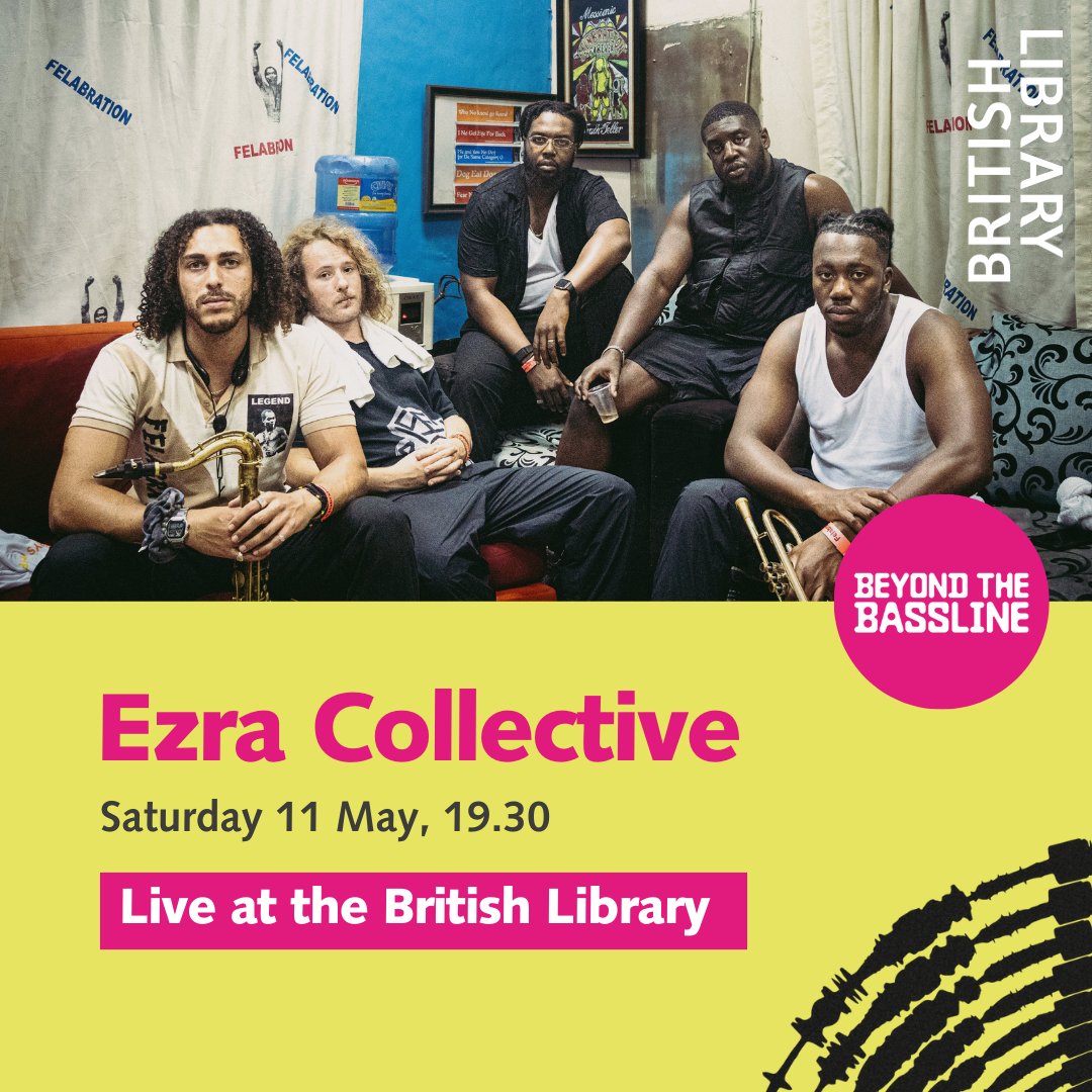 Major announcement! Mercury Prize winners @EzraCollective play their first live show of the year on 11 May @britishlibrary as special event for the upcoming exhibition Beyond the Bassline: 500 Years of Black British Music. Tickets on sale tomorrow 10am bit.ly/4cCF4Zz