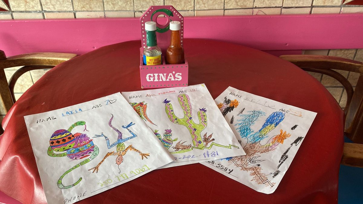 GinasMexican's tweet photo. Gina’s Mexican Cafe had a kids colouring contest and these kiddos won an order of churros! 😋
https://t.co/xqYA7Gn0TV for take-out
Open 11:30 am to 8ish on Thursday. 🌮
#nanaimo #ginasmexicancafe #besttacos #bestnachos #colouringcontest https://t.co/u4ff5mgGKp