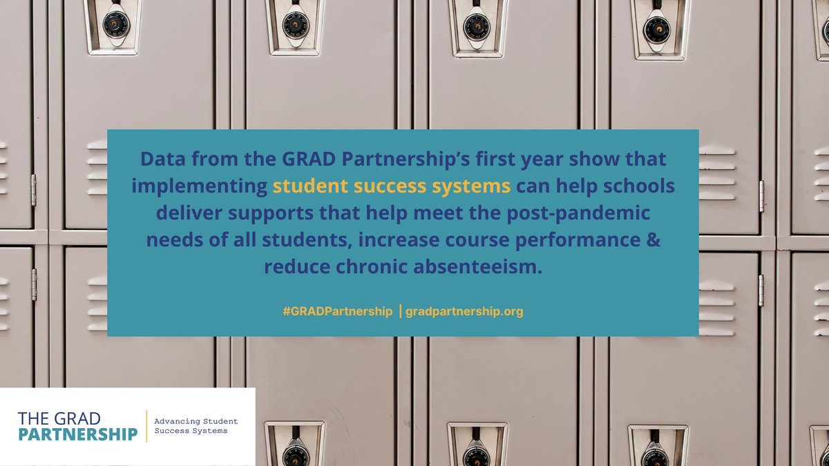 Post-pandemic challenges demand next generation supports. #GRADPartnership 1st year impact data shows that implementing #StudentSuccessSystems can help reduce chronic absenteeism & increase course performance, including for critical 9th grade. Read more: gradpartnership.org/resources/year…