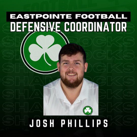 Very excited to announce I will be the defensive coordinator and director of recruiting and college relations for Eastpointe High School Grateful to @EPCoachDavis for the opportunity! Let’s work Shamrocks☘️