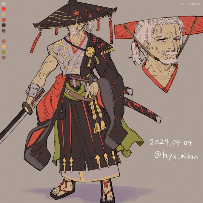 character idea sketch【2024.04.04】極東の老剣士#OC #doodle 