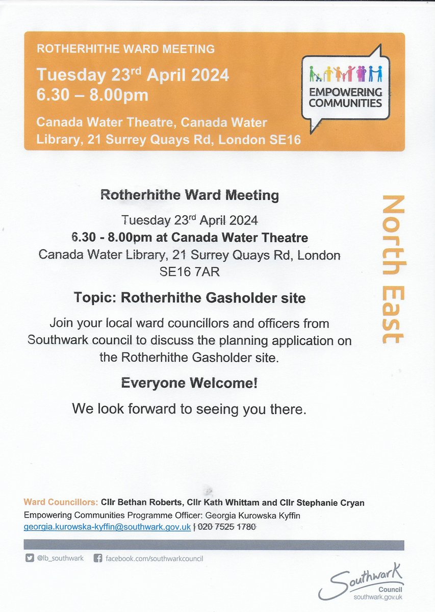 24/AP/0753 @se16 Gasometer Site Application #rotherhithereach To be discussed @lb_southwark #Rotherhithe #ward Tuesday, 23rd April 18:30 #canadawater #library