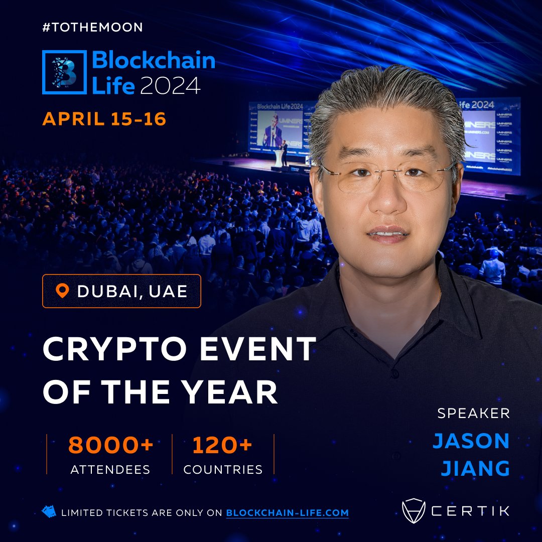 Welcome Jason Jiang – CBO at @CertiK as a speaker at #BlockchainLife2024 in Dubai! Join 8000+ attendees at the Crypto Event of the Year. 🎟️ Buy tickets: blockchain-life.com/asia/en/#ticke…