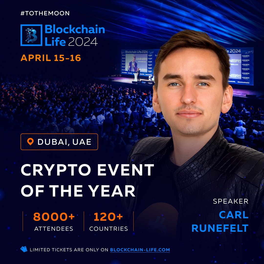 Meet @TheMoonCarl – Crypto Entrepreneur on stage at #BlockchainLife2024 in Dubai! Join 8000+ attendees at the Crypto Event of the Year. 🎟️ Buy tickets: blockchain-life.com/asia/en/#ticke…