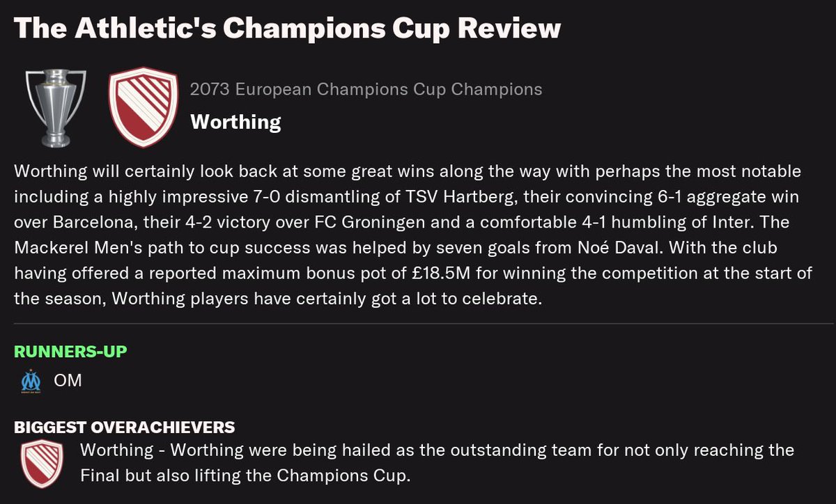 RedNextDoor's tweet photo. It took 52 in game years, partly because Worthing weren’t a playable team for a few decades… but it finally happened. I can retire happy.

@WorthingFC @nocontextfm1 @FootballManager https://t.co/hI0KPqFefd