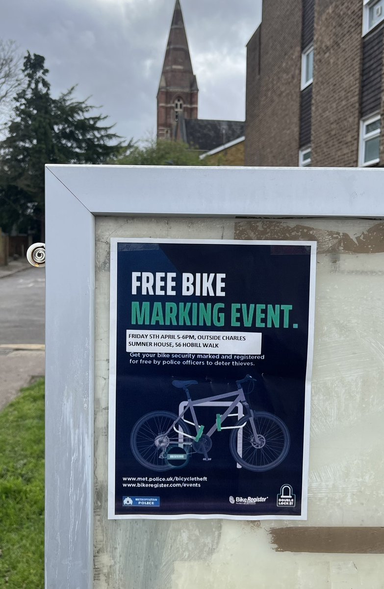 FREE bike marking available tomorrow (Fri 5th April) between 5-6pm on HOBILL WALK (o/s Charles Sumner House). Get your bike marked to deter thieves & increase the chances of your bike being returned in the event of it being stolen bikeregister.com/advice/how-it-…