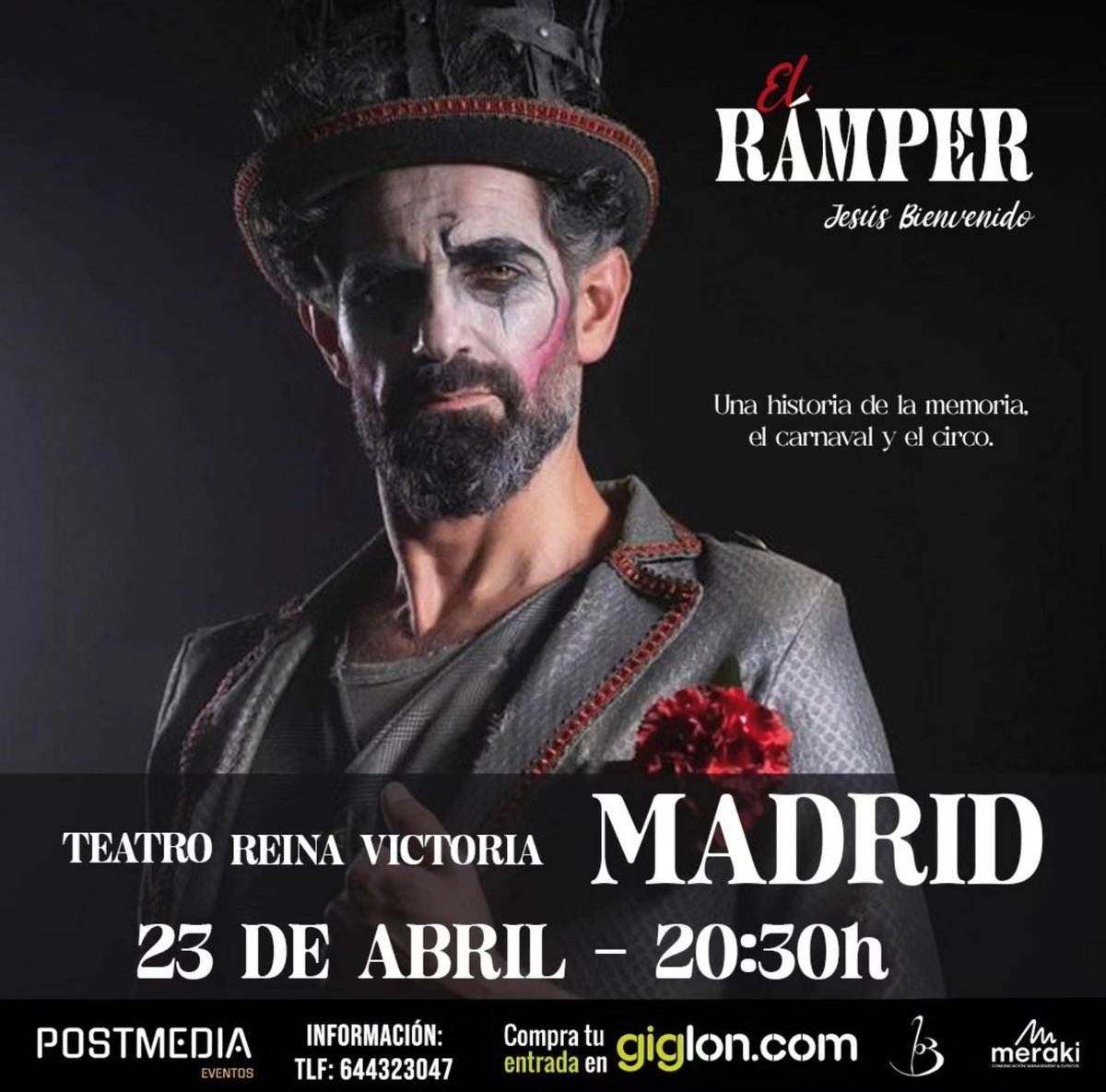 EL RÁMPER- Jesús Bienvenido Fecha: 23 de Abril 20:30h Lugar: Teatro Reina Victoria - Madrid Entradas disponible https://www.giglon:com/todos?idEvent-el-ramper-jesus -bienvenido