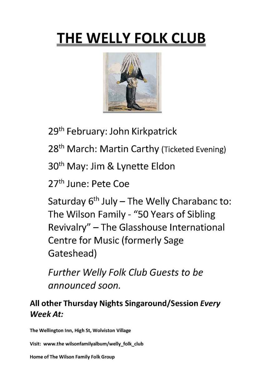 Following an inspirational night with Martin Carthy (+ Anne Waterson and many more!) last week, tonight is a SINGAROUND at THE WELLY FOLK CLUB Wellington Inn #Wolviston. We kick off at 8.30pm and all are welly welcome! #thewilsonfamilyteesside #folksinging thewilsonfamilyalbum.co.uk