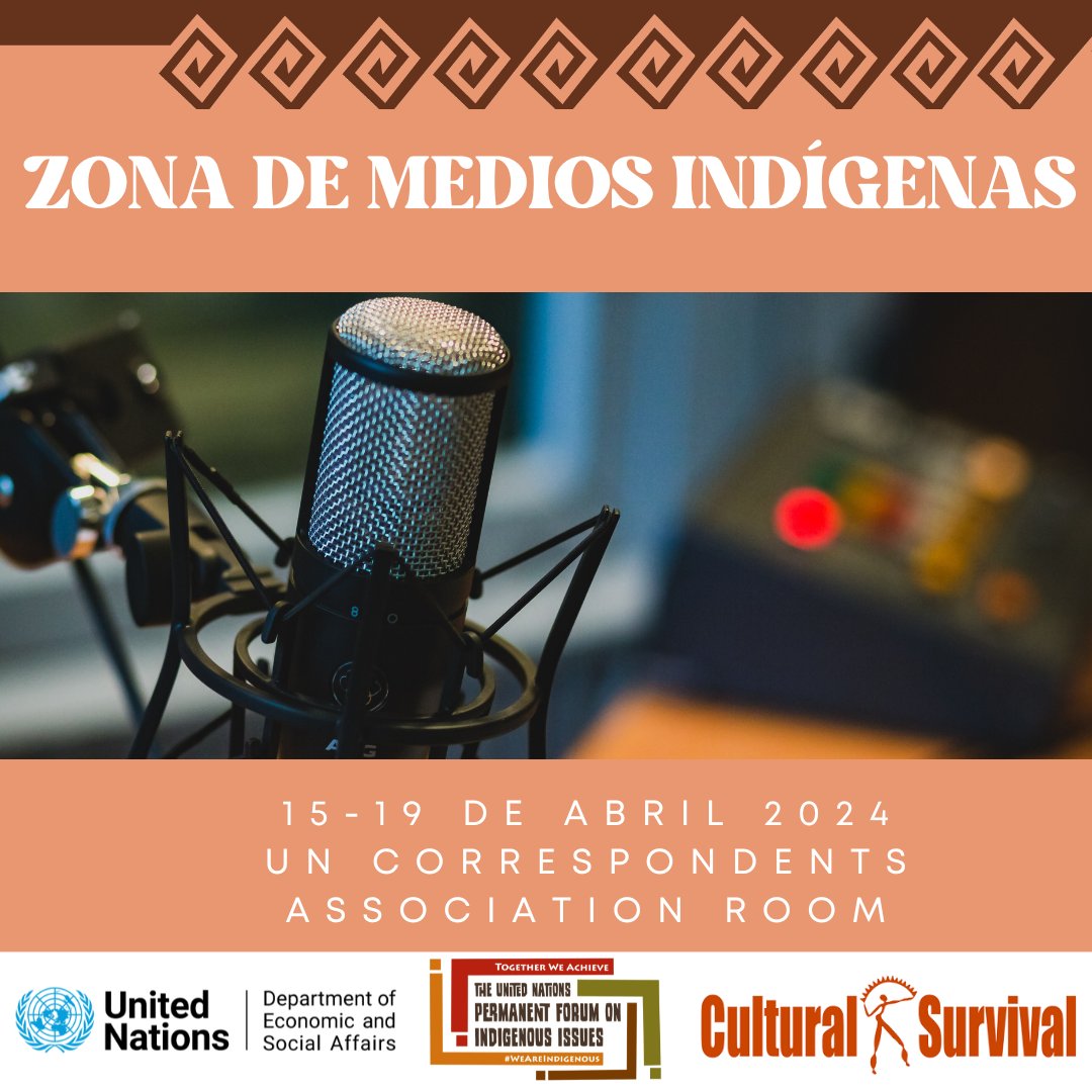 📢 ¡Atención medios de comunicación! 📢 ¡No te pierdas la oportunidad de aplicar a la Zona de Medios Indígenas! Fecha límite: 8 de abril. Aplica aquí ➡️bit.ly/4c8I27Q #UNPFII2024