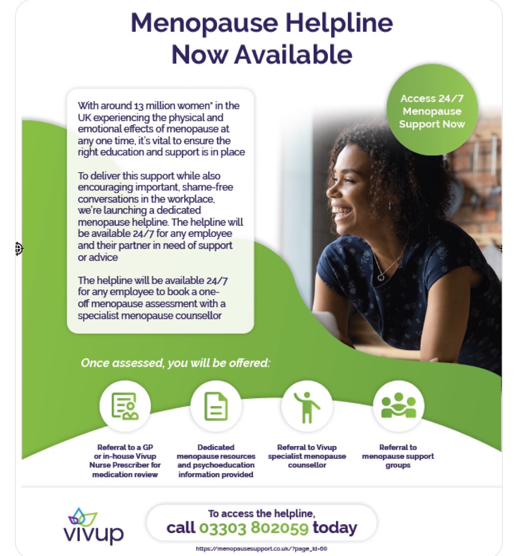 On the 1st April the Vivup Menopause support Helpline was launched and is now open to all Health and Care colleagues and partners based in all sectors in SY. If you need the extra support please call 03303 802059, 24/7. This is part of our Mission: Menopause initiative.