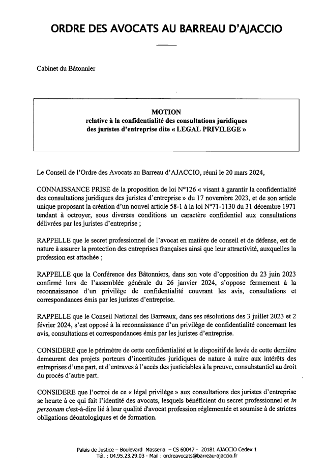 Conf_Batonniers's tweet photo. Les barreaux membres de la Conférence unis contre la proposition de loi sur la confidentialité des consultations juridiques des juristes d'entreprise.
Merci au Barreau d'Ajaccio, qui soutient la @Conf_Batonniers et le @CNB dans leur opposition.
#ToujoursNON https://t.co/65vYJSoOlb