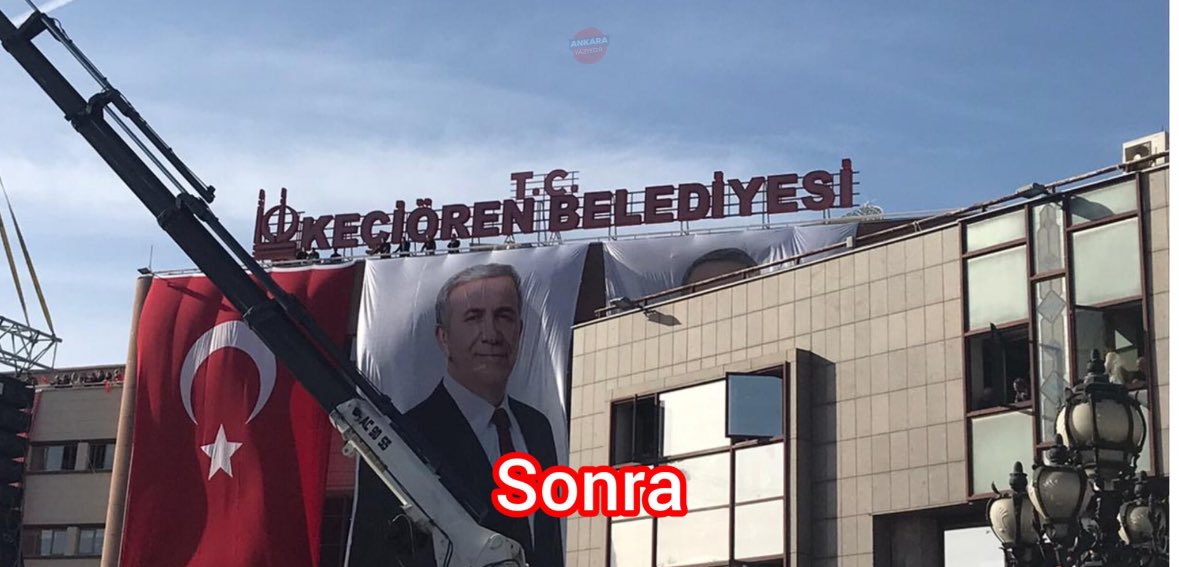 AKP’den CHP’ye geçen Keçiören Belediyesi’ne T.C. tabelası geldi. Öncesi / Sonrası