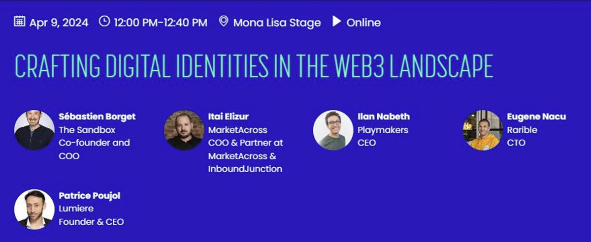 In the age of #Web3, how can brands leverage decentralized platforms and immersive communities to create authentic, memorable experiences that resonate with their target audience? Join us to be part of the discussion! 🕛 April 9th - 12pm CET 📍 Mona Lisa Stage 🗣️ @ItaiElizur…