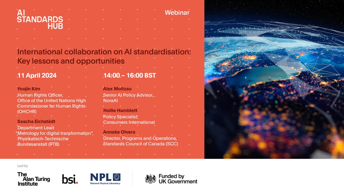 Join us next Thursday to discuss the criticality of international cooperation and meaningful involvement from all stakeholder groups in the development and informed use of standards for #AI. Register here: aistandardshub.org/events/interna…