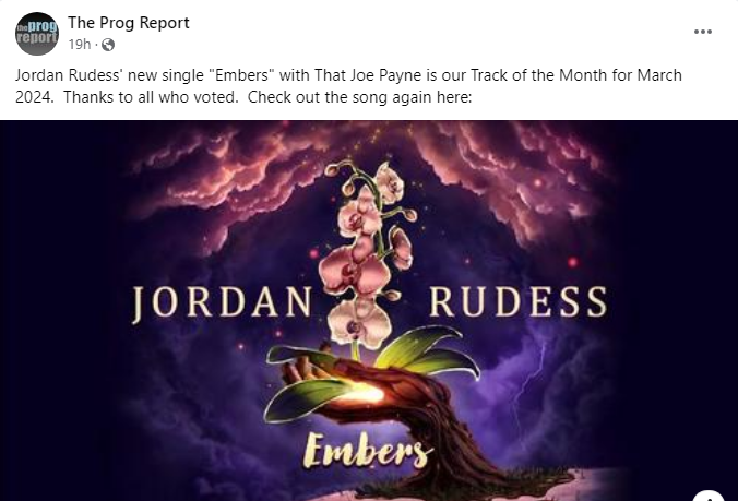 'Embers' has been named @theprogreport's March Track Of The Month. Thanks to everyone who voted in the poll! @thatjoepayne, @DarbyTodd, myself, (and special guest Bastian Martinez) can't wait for everyone to hear the entire album!