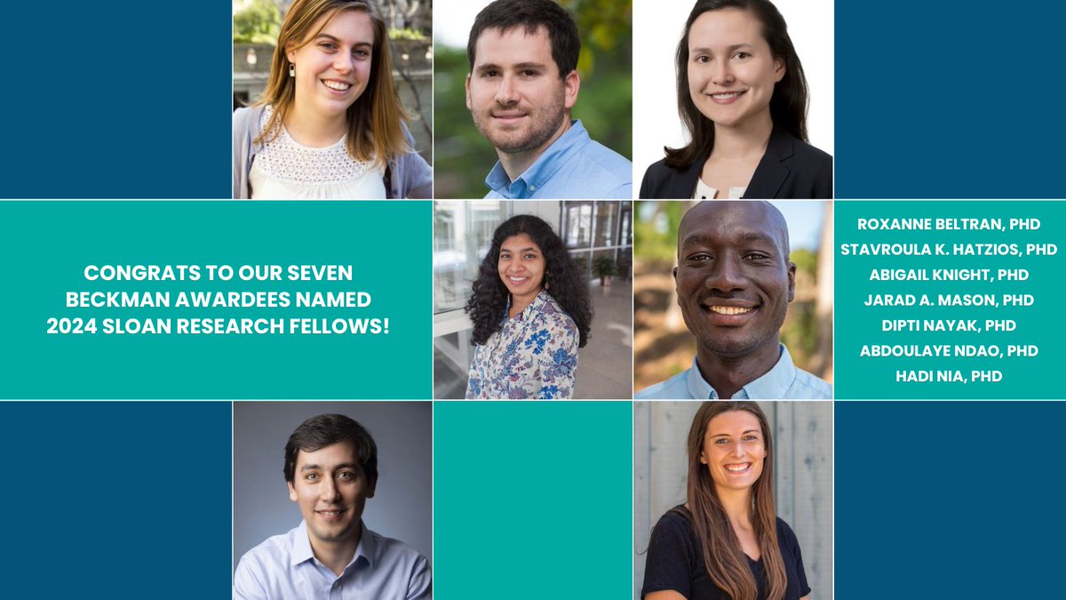 Congratulations to our 7 Beckman Awardees named 2024 Sloan Research Fellows! ow.ly/NP4x50R8xX0 Winners receive $75,000, which may be spent over a two-year term on any expense supportive of their research. #sloanfellows #research #grants #BYI #AOBpostdoc #BSP #science #news