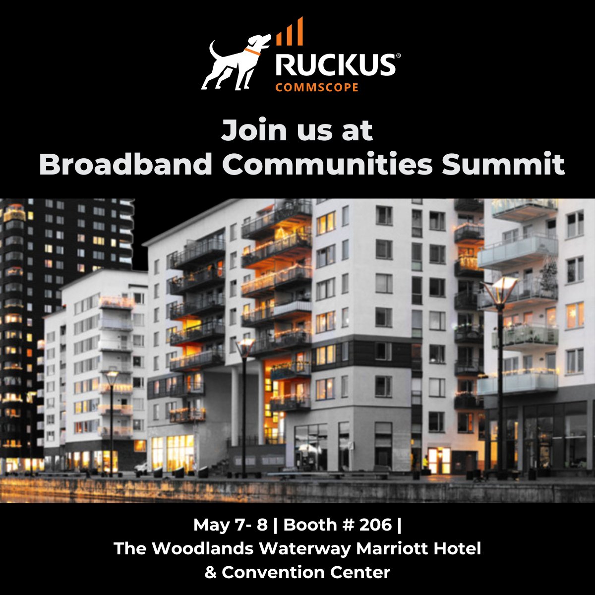 🔔 Join #RUCKUS at Booth #206 for the Broadband Communities Summit! Explore RUCKUS #AI & #RUCKUSOne for #MDUs, featuring #WiFi7. Learn more about the event: ruckusnetworks.com/events/broadba… #RUCKUSNetworks