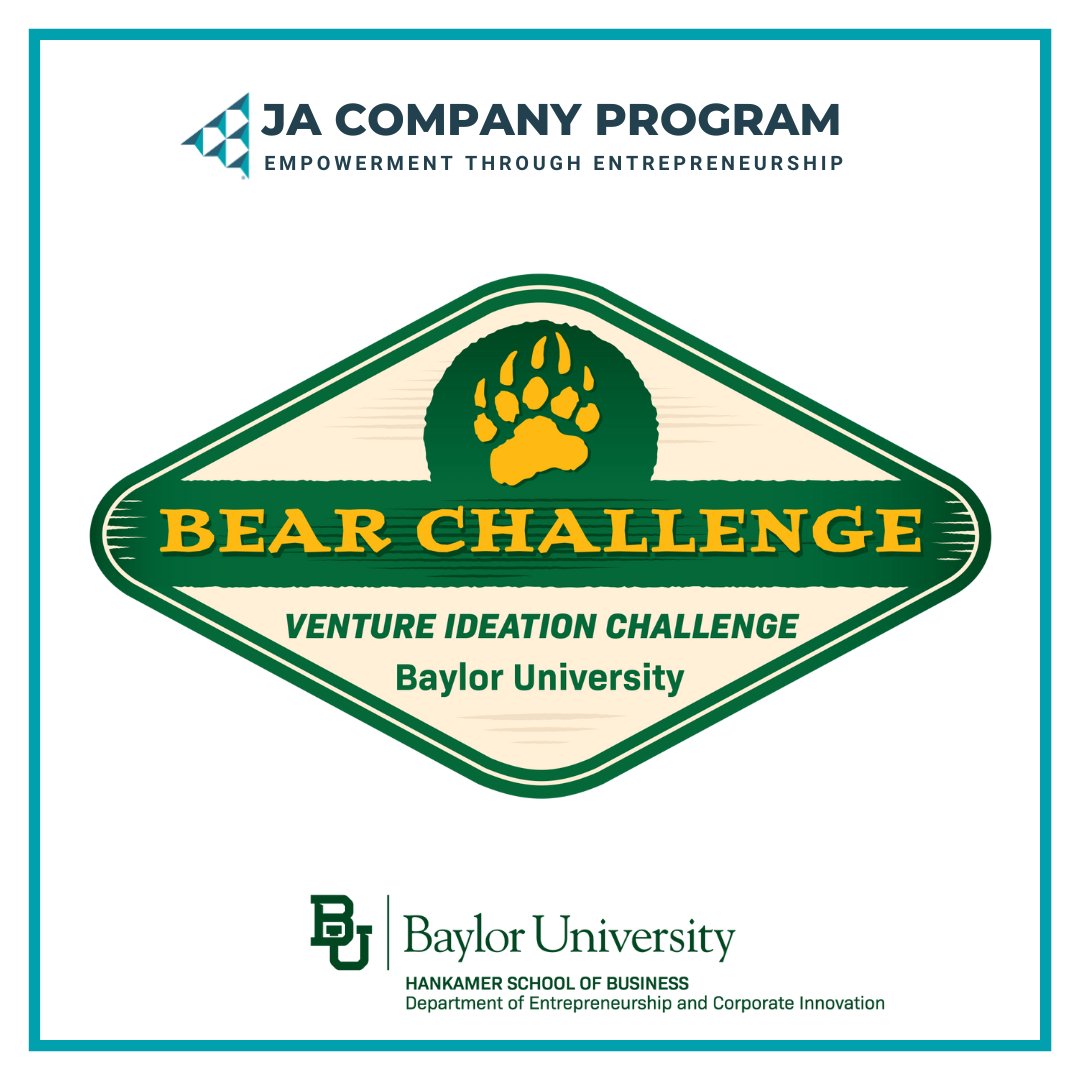 JA_SET's tweet photo. The JA Company Program is thrilled to announce our first-ever BEAR CHALLENGE, brought to life by our groundbreaking collaboration with the Baugh Center for Entrepreneurship and Free Enterprise at the Hankamer School of Business at @Baylor!
#BaylorENT #BaylorBearChallenge https://t.co/IiydIi0OZB