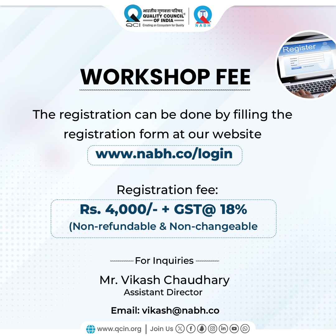Join our Education Interactive Workshop on Clinical Audit Gain essential skills to implement and excel in auditing processes, ensuring enhanced patient care and safety. Secure your spot now! Register today via the link given below : portal.nabh.co/EventDetails.a…